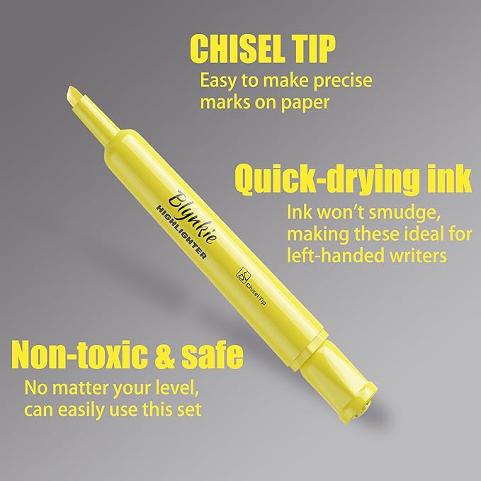 Blynkie Highlighters Bulk 150 Pack of Yellow Colors Tank Style Chisel Tip Highlighters Set for Kid and Adult Coloring Highlighting for Classroom Office School Supplies and Shop Short Style.