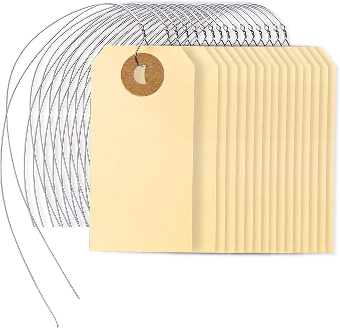 Perco Manila Shipping Tags with Metal Wires — Small Durable Blank Paper Tags 2¾″ x 1⅜″ — Ideal for Labeling and Inventory Use — Box of 500