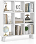 Giantex 9-Cube Open Bookcase, 3-Tier Freestanding Bookshelf with 4 Slanted Legs & 6 Removable Shelves, Modern Cubby Storage Organizer, Wood Display Book Shelf for Living Room Bedroom Study, White