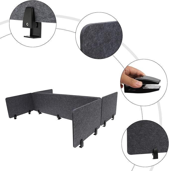Desk Divider,Modern Stand Up Desk Store Focus Raw Clamp-On Acoustic Desk Divider Mounted Privacy Panel,Sound Blocking Desk Divider,Desktop Mounting (59inx16in)