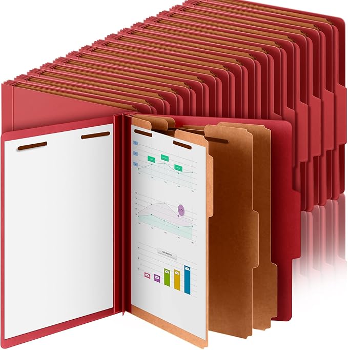Skyygemm 36 Pcs Classification Folders Letter Size, 3 Divider Pressboard File Folder with Fasteners, Expanding File Organizer Bulk for Teachers, Clergy, Office, Church, Christmas Donations (Red)