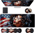 Ergonomic Keyboard Wrist Rest & Mouse Pad Wrist Rest Set, Large XXL Gaming Desk Mat 31.5"x 11.8" with Memory Foam, Easy Typing Pain Relief for Office & Home, African American Girl
