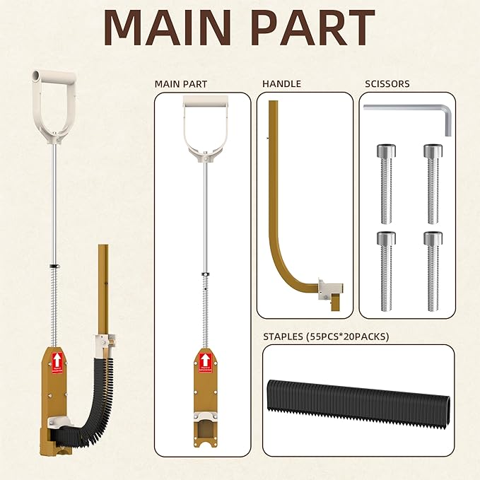 PEX Foamboard Stapler Kit with 1100 Staples, Stand Up PEX Staple Gun for Radiant Floor Heating, 1-1/2" Jam-Free Foamboard Staples Compatible with 1" & 2" Foam Board, Ergonomic D-Grip Handle