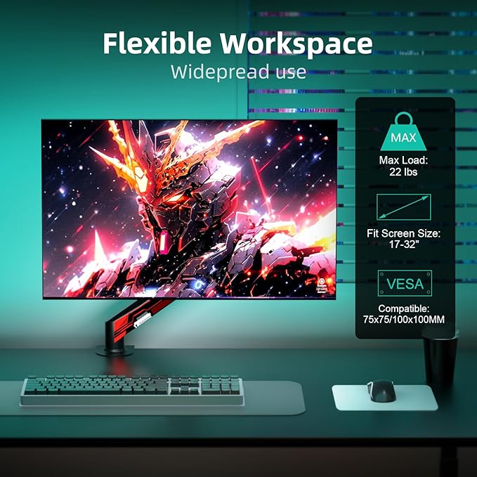 Suptek Monitor Mount Gas Spring Monitor Arm Desk Mount Monitor Stand Fully Adjustable Fits 32 inch Monitors Weight Capacity up to 22 lbs(MD8WR)