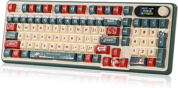 RK ROYAL KLUDGE S98 Mechanical Keyboard w/Smart Display & Knob, Top Mount 96% RGB Wireless Gaming Keyboard BT/2.4G/USB-C, Hot Swappable, Software Support, Creamy Sound, 98 Keys Xmas Limited Edition