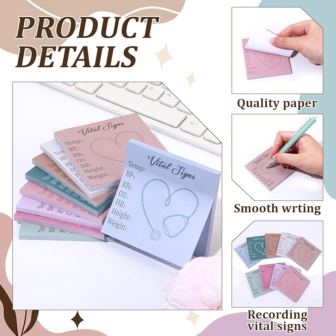 9 Pads Vital Signs Sticky Notes 3x3 Inch Cute Self Stick Notepads Notes Adhesive Memo Pad Office Decor Gifts for Students School Teacher Meeting Office Supplies