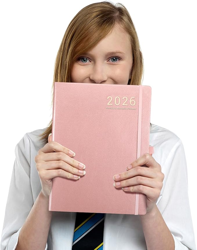 2026 Planner - JAN 2026 - DEC 2026, Planner 8.5" x 11", 2026 planner Weekly and Monthly, Leather Cover planner with Thick Paper, Back Pocket with Notes Pages - Rose Gold