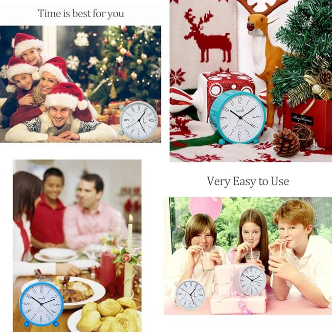 Super Silent Metal Alarm Clock,Beep Wake Round Alarm Clock with Night Light,Battery Operated,Easy Set,Simple & Retro for Desk, Bedroom and Home Decoration(Pink)