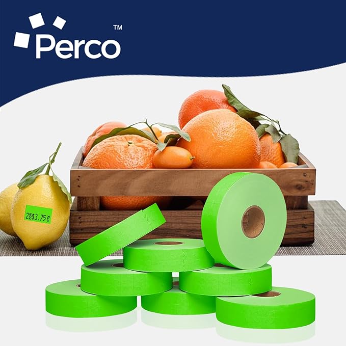 Perco Fluorescent Green Pricing Labels for Monarch 1131 Price Gun – 3 Sleeves, 24 Rolls Value Pack - 60,000 Price Marking Labels – with Ink Rolls Included