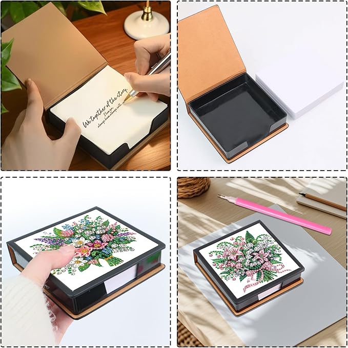 2 pcs Flower Diamond Painting Kit Note Box,Memo Paper Storage Box Diamond Art,Sticky Note Holder Diamond Art,Diamond Painting Memo Pad For Office Desk. (Flower)