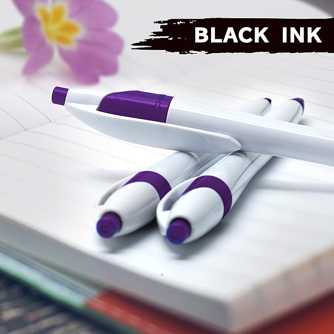 DISCOUNT PROMOS Slim Curvy Ballpoint Pens Set of 10, Bulk Pack - Black Ink, Retractable, Great for Office, School, Tradeshows - Purple