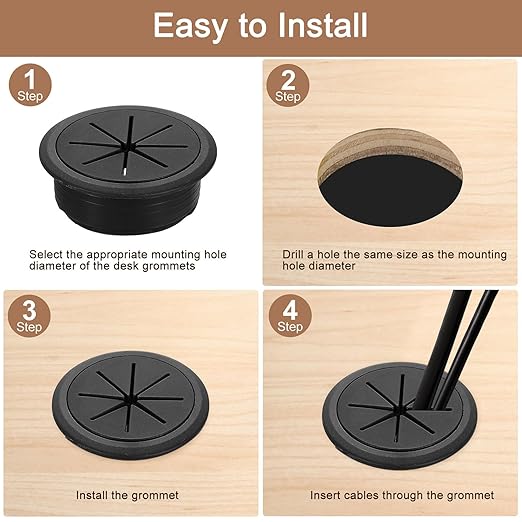 uxcell 4 Pcs Desk Grommet, 2.36 inch 60mm Desk Cable Hole Cover Wire Hole Insert for Home Office Table Cabinet Cord Organizer, Black