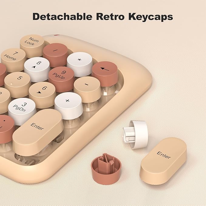 MOFII Wireless Number Pads - MilkTea Numeric Keypad 18 Keys USB 2.4G Round Keycap Colorful Extensions Keypads, Financial Accounting Portable Numpad 10 Key for Laptop/PC/Notebook/Surface Pro