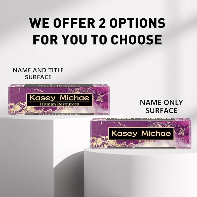 SalaGraphics Desk Name Plate Personalized, Custom for Desk, Office Decor Men, Acrylic Accessories, Gifts Coworkers Boss Teacher, Employee Appreciation (Purple/Gold), 8''(L)x2.5(W)