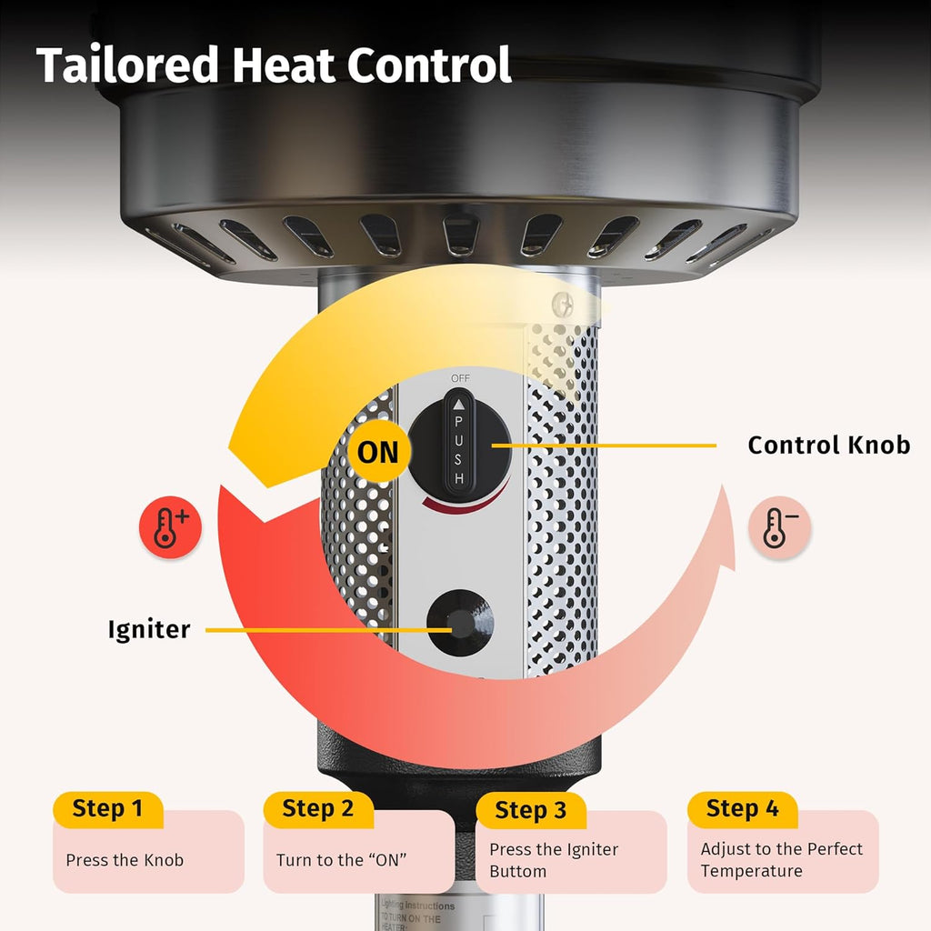 EAST OAK 50,000 BTU Patio Heater for Outdoor Use with Round Table Design, Double-Layer Stainless Steel Burner, Wheels, Triple Protection System, Outdoor Heater for Home and Residential, Black