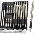 Nicpro 0.9 mm Art Mechanical Pencils Set in Case, 6 PCS Metal Drafting Pencil 0.9mm Lead Pencil with 6 Tube HB Lead Refills, 3 Erasers, 18 PCS Eraser Refills for Artist Writing, Drawing, Sketching