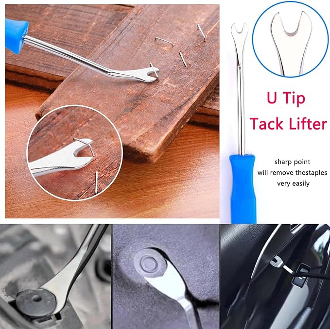 Tayfeim 4Pcs Upholstery Staple Remover Nail Puller Nail Remover Tool Set with End Cutting Pliers Tack Puller Staple Puller Tool for Carpet Furniture Wooden Photo Frame Floor,Zipper Package