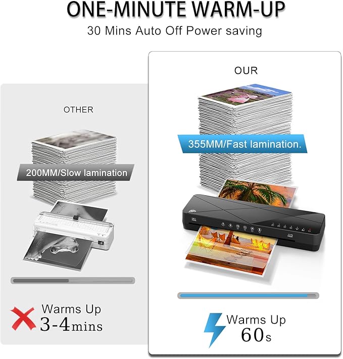 Crenova Laminator Machine 13 inch, Laminating Machine 60s Quick Warm Up Auto Off, Cold Hot Lamination Machine with ABS Jam Free, Laminator for Home Office School, Black