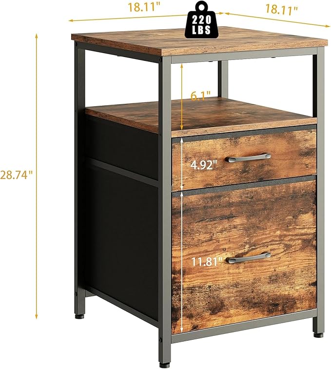 Mini Fridge Stand with 3 Storage, Mini Fridge Cabinet, Beverage Fridge Table, Heavy Duty 18.11" L* 18.11" W Tabletop, for Dorm, Apartment,Office, Bedroom Rustic Brown HB03BXN