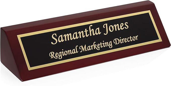 Providence Engraving Personalized Wood Desk Name Plate for Office with Custom Laser Engraved Piano Finish Desk Wedge in Rosewood, 2x8