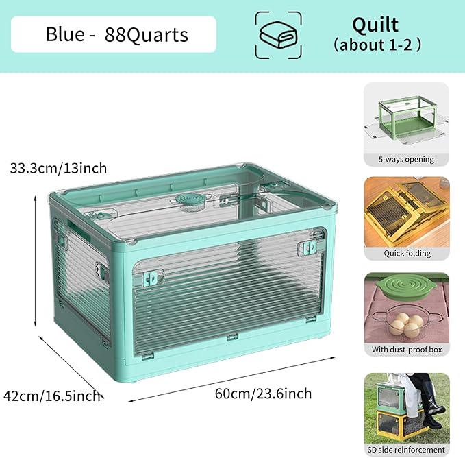 3 PACK Stackable Storage Bins, 83 Liters Closet Organizers with 3 Lids, Wheels, Drawers, Foldable Collapsible Box for Clothes and Camping Out Doors Bins, Blue