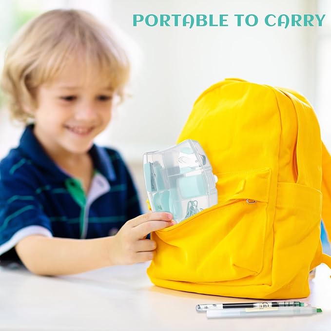 Colarr Mini Office Supply Kit Includes Stapler Tape Dispenser Staple Remover Paper Clips Scissor Staples Pen Sharpener Note Small Telescopic Knife for Office and School Clerk Student (Green)