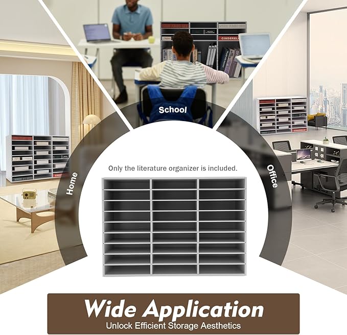 27 Slot Literature Organizer, Vertical Desktop File Sorter Mail Center with Thickened PVC Board, Vertical Paper Storage Cabinet for Classroom, Home & Office (27 Slots White)
