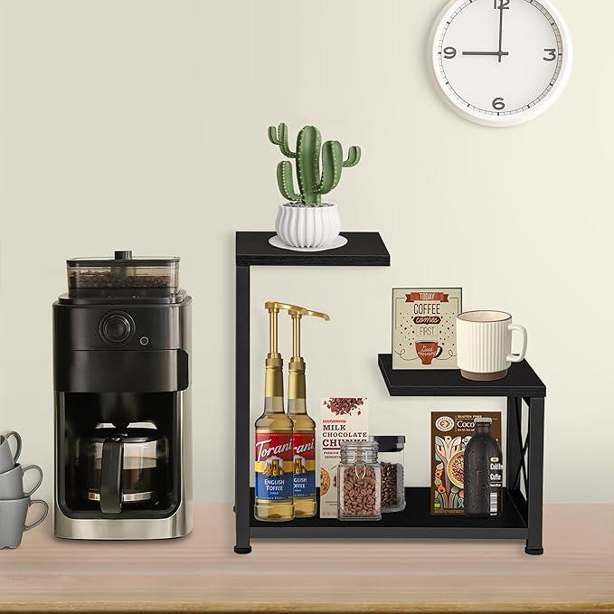 Desk Shelf Organizer, 3 Tier Storage Shelf Riser Display Stand, Wood Desktop Organizer Small Bookshelf, Desktop Shelf for Office Decor and Desk Accessories,Rustic Brown Black