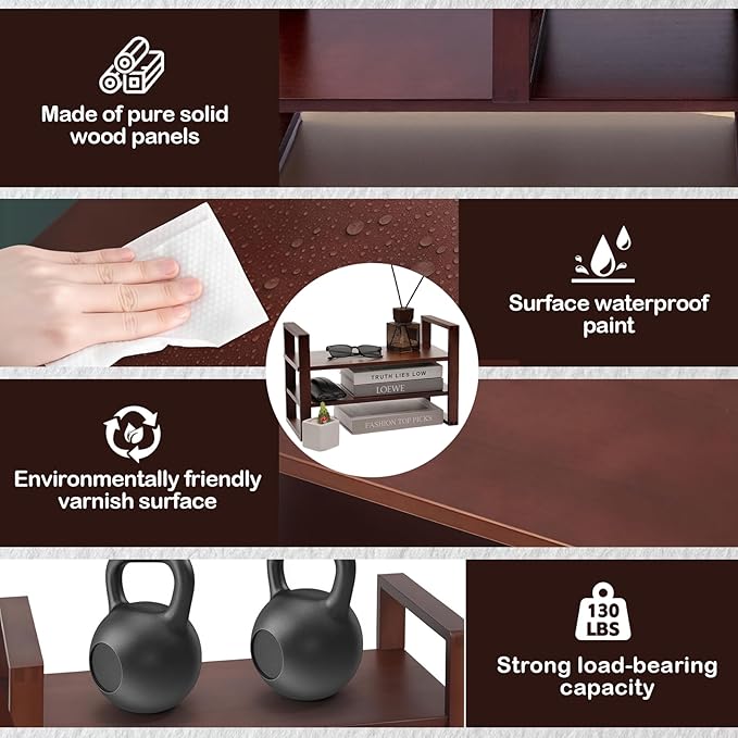 Desk Shelves Desktop Organizer Shelf-No Tools Assembly Interlocking Joints for Enhanced Stability Holds 130lbs for Desk Organizers and Bookshelf Table Top Shelving in Office-Walnut Colour