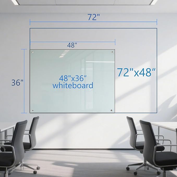 Large Glass Dry Erase Board - 72"x 48" Frameless White Board with Super Strong Magnets, Glass Whiteboard for Office School Home, Wall Mounted