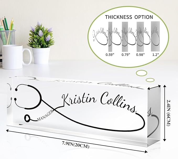 Custom Name Plate for Desk, Personalized Desk Name Plate on Clear Acrylic Glass, Appreciation Gifts for Teacher Employee Boss Coworkers Nurse, Office Desk Accessories for Women Men (Onyx)