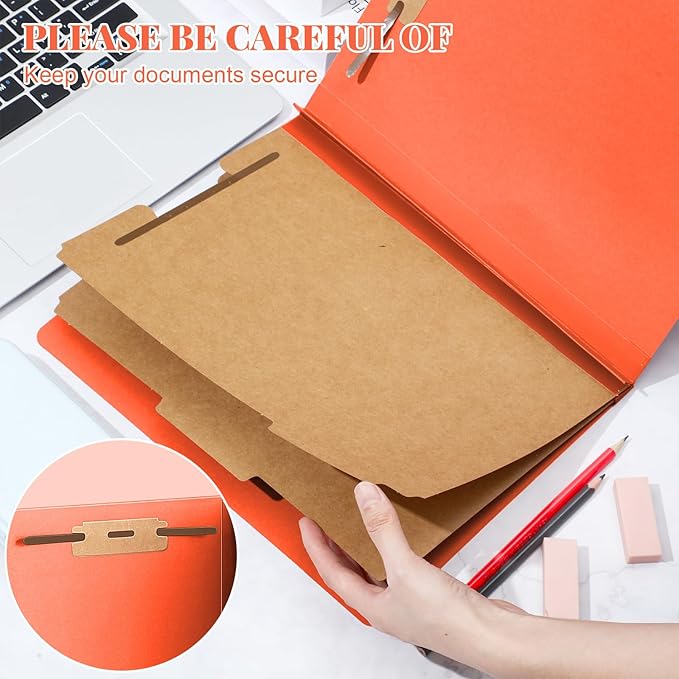 Skyygemm 12 Pcs Classification Folders Letter Size Bulk - 2 Dividers Pressboard File Folder with 3. 5 Inch Expansion, 2 Prongs Fastener, Heavy Duty Office File Organizer for Teacher Medical (Orange)