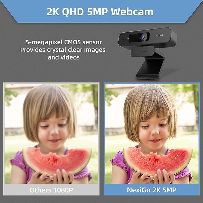 NexiGo N940P 2K Zoomable Webcam with Remote and Software Controls, Sony Sensor, 1080P@60FPS, 3X Zoom in, Dual Stereo Microphone for Zoom/Skype/Teams/Webex (Black) (Renewed)