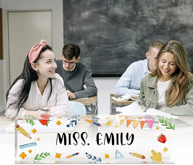 Teacher Office Desk Name Plate Personalized, Custom Name Plates for Desks, Teachers Office Desk Decor, Clear Acrylic Glass Block, Personalized Office Gifts for Teachers Laywers, Appreciation Gifts