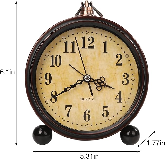 Loud Alarm for Deep Sleepers Desk Vintage Alarm Clock 5.25 inch Small Battery Operated Retro Clock Bedroom Live Room Decor Gift Clock
