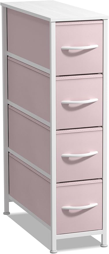 Sorbus Kids Narrow Dresser with 4 Drawers - Vertical Slim Storage Chest of Drawers with Steel Frame, Wood Top & Easy Pull Fabric Bins for Small Spaces, Closets, Bedroom, Bathroom & Laundry