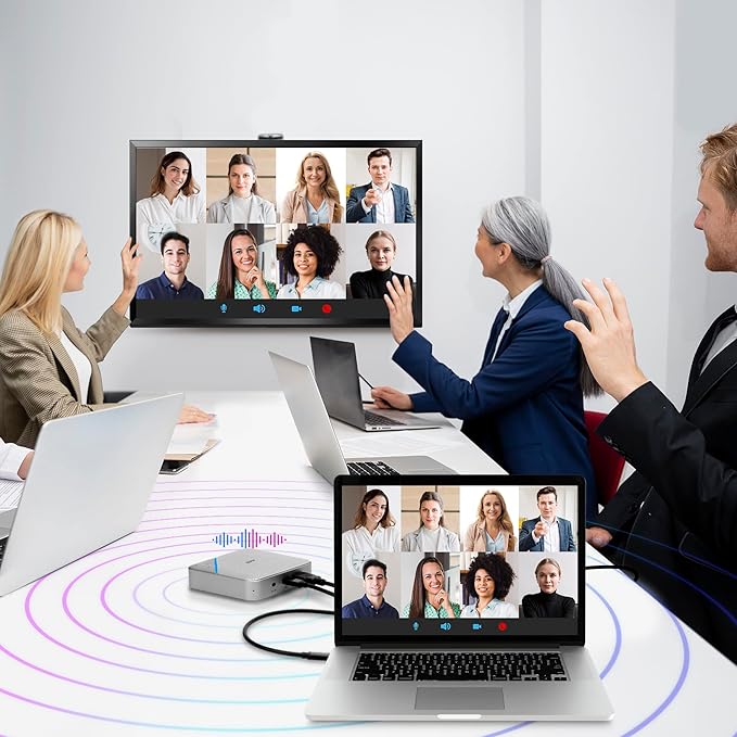 AVLT USB C Speakerphone Hub 360° Omnidirectional Sound Conference Microphone PD 85W Charging, 5Gbps Data Speed, External 4K HDMI Display Support, Portable and Space Saving for Meetings