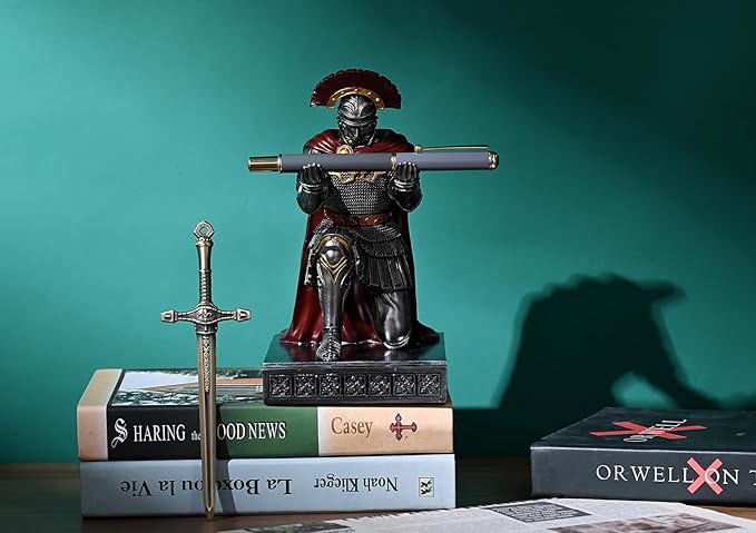 Centurion Cloak Warrior Knight Pen Holder Mobile Phone Stand Desk Organizers and Accessories as Gift for Office and Home (Iron)