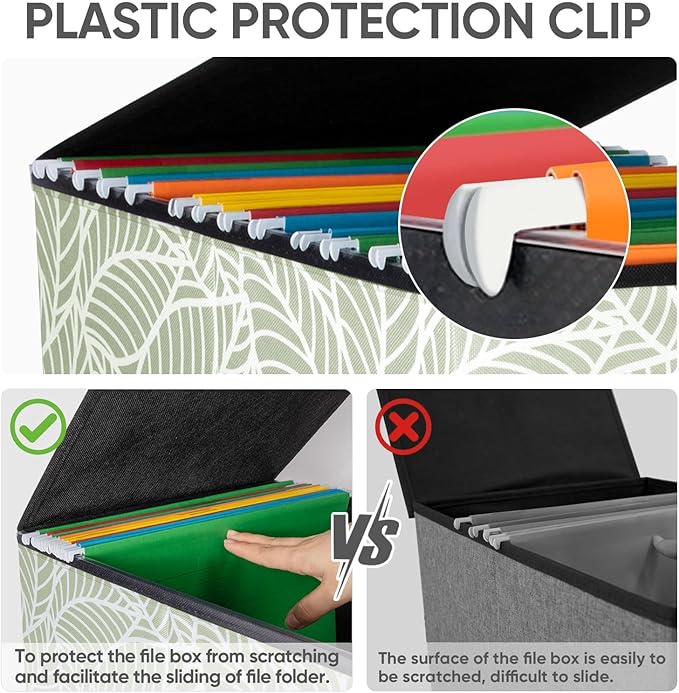 BALEINE File Organizer Box with Lid, Collapsible File Folder Organizer with Plastic Slide, Hanging File Folder Box for Office Document Storage (1 Pack, Antique Foliage)