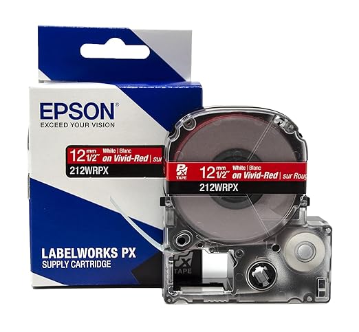 Epson LABELWORKS 212WRPX Genuine PET (Polyester) Tape Cartridge - White on Red Label Maker Tape - 1/2" (12MM) Wide, 30'
