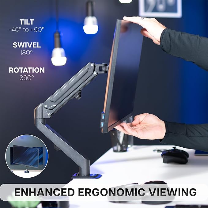 VIVO Heavy Duty Single Monitor Tension Arm for up to 27 inch Screens, Holds 14.3 lbs, Premium Desk Mount Stand, Black, STAND-V101O