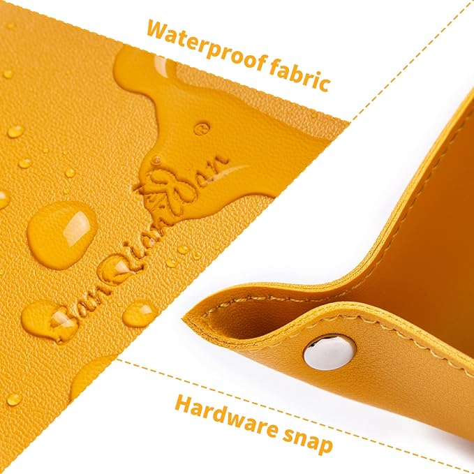 SANQIANWAN Leather Jewelry Valet Tray for Women and Man, Portable Entryway Table Tray Bedside Nightstand Desk Tray Small Catchall Travel Dish Plate for Key,Wallet,Watch,Coin (8x8, Yellow-B)