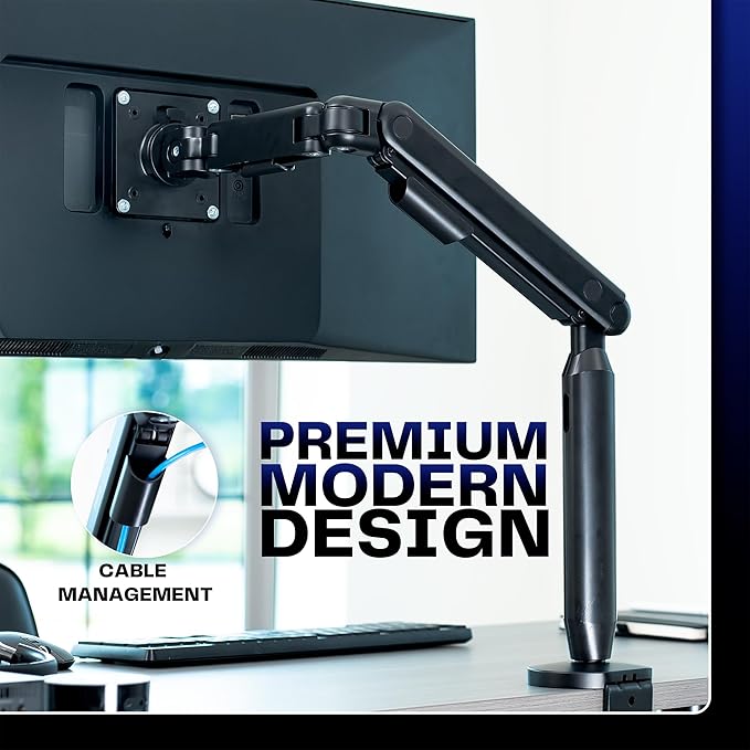 VIVO Flexible Mechanical Arm Single Ultrawide Monitor Desk Mount for Up to 35 inch Screens, Heavy Duty Clamp, Holds Ultra Wides Up to 24.2 lbs, Black, STAND-V10PH