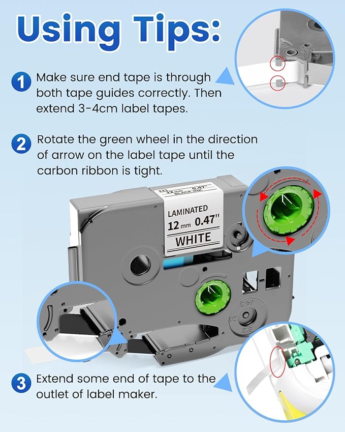 Anycolor Replace for Brother Label Maker Tape TZe TZ Tape 12mm 0.47 Laminated Color P Touch Label Tape for Brother PT-D210 PT-H110 PT-D220 PT-D610BT PT-D600, White/Orange/Red/Blue/Yellow/Green, 6-Pack