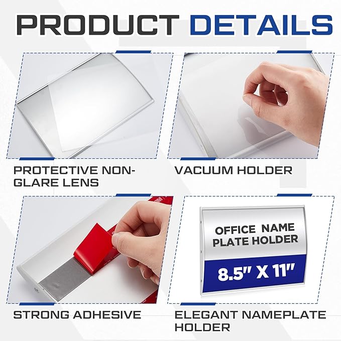 5 Pack Curved Office Business Door Sign Display, Aluminum Wall Mount Name Plate Holder with 8.5" x 11" Adhesive Tape Cubicle Office Door Name Plate Holder