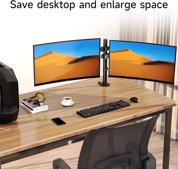 Pholiten Single Monitor Arm, Gas Type Display Arm, Double Articulated, 35MM Pole Mount, Supports 13-32Inches, Load Capacity 22.0 lbs, VESA 75-100mm MD8411DB