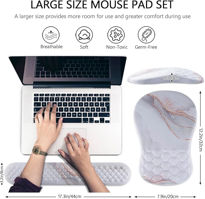 Mouse Pad Wrist Support, Laokiiy 2 in1 Keyboard Wrist Rest+ Ergonomic Mouse Pad, Non-Slip Wrist Rest for Computer Keyboard, Made Easy Typing & Relieve Wrist Pain(White)