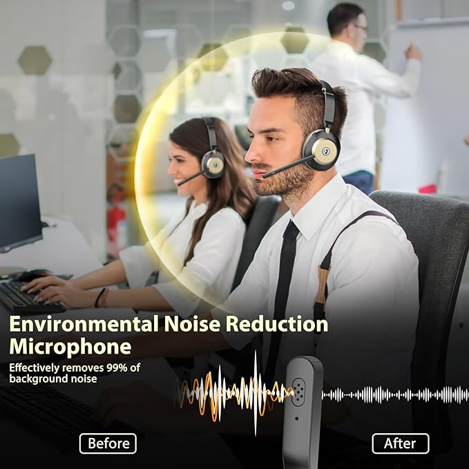 Earbay Wireless Headset with Mic for Work, Bluetooth Headphones with Microphone Noise Canceling, V5.3 Blueooth Headset with USB Dongle & Charging Base for PC/Laptop/Phones/Call Center