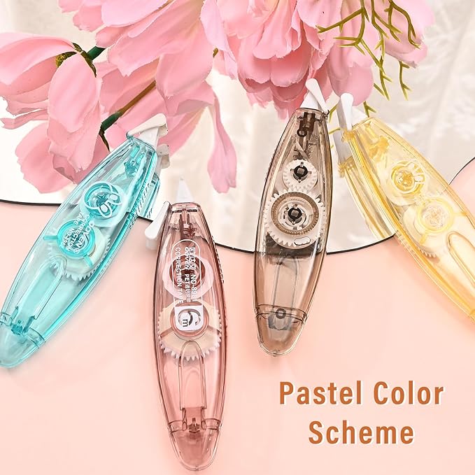 BAYTORY 8 Pcs White Correction Tape, Aesthetic Pull Out Tape 0.2" x 236" for Instant Corrections and Easy to Use Applicator, Correct Wrong Writing for Teacher & Classroom supplies (Pastel)