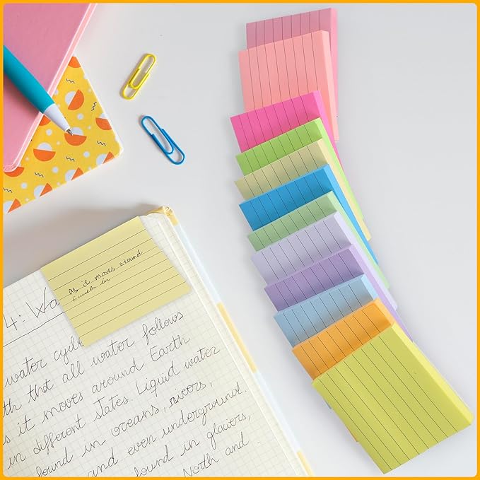 60 PCS Lined Sticky Notes 3x3In Colorful Sticky Notes 75 Sheets/Pad 12 Colors,Bright Ruled Post Stickies Multicolor Memo Note Pads for Teacher Student School Office Meeting Blank Desk Pads,4500 Sheets